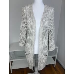 Free People Womens Chunky Open Knit 3/4 Sleeve Long Heather Beige Cardigan Small